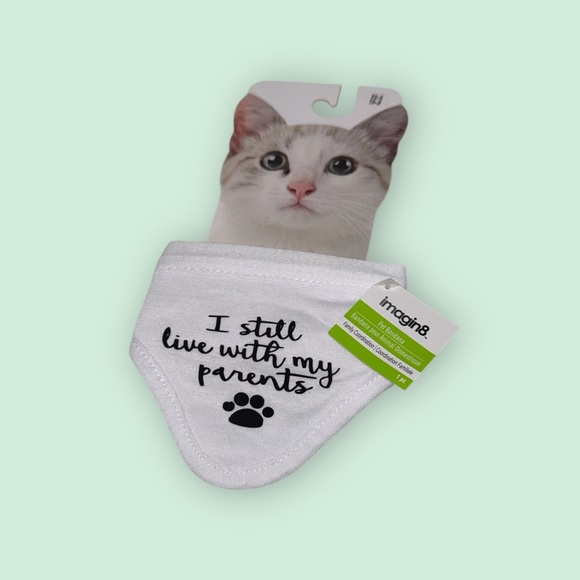 New funny cat bandana that says “I still live with my parents”, SZ XS, adj - Picture 1 of 3